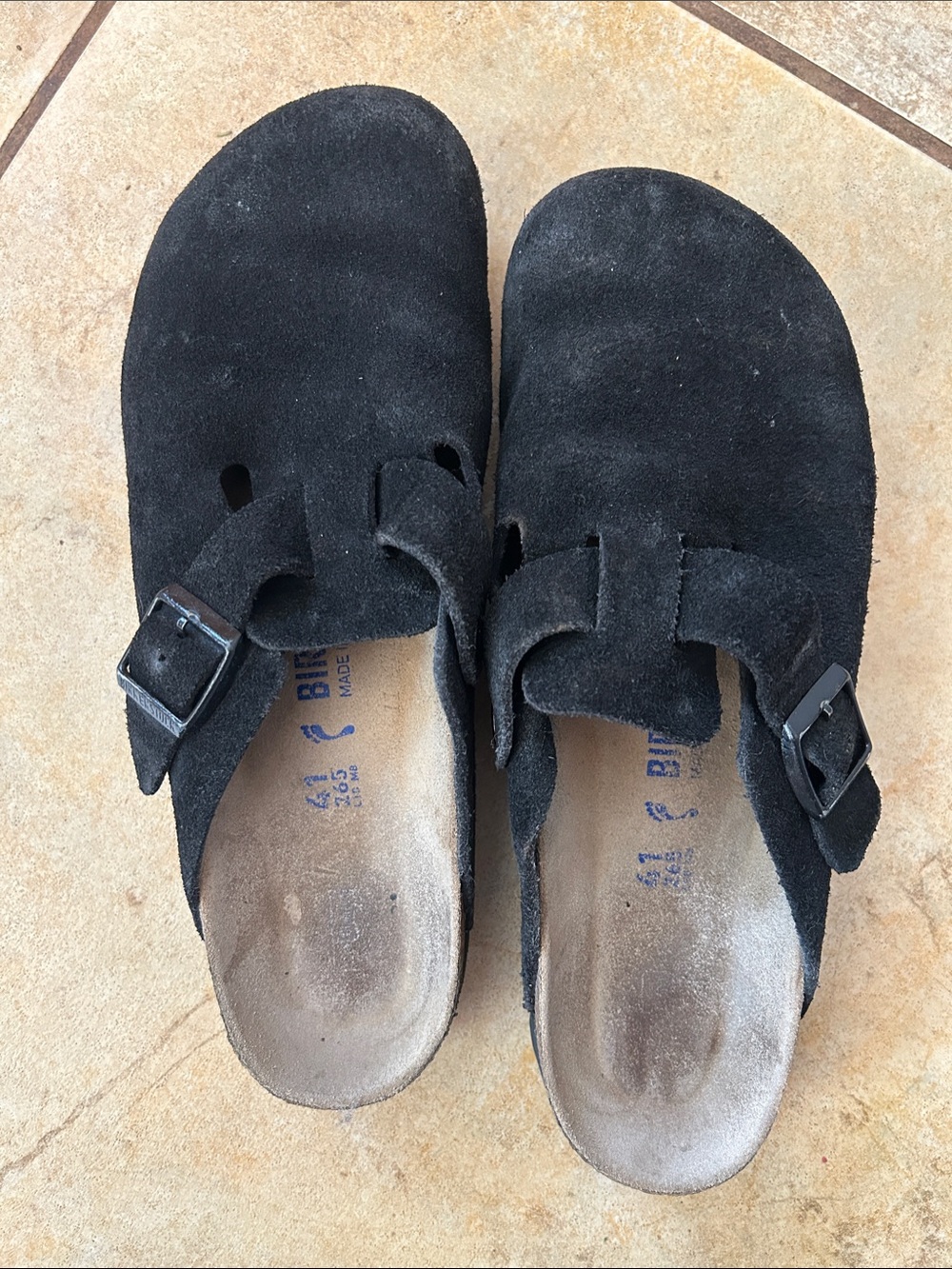 Birkenstock Black Suede Boston Clogs with Buckle